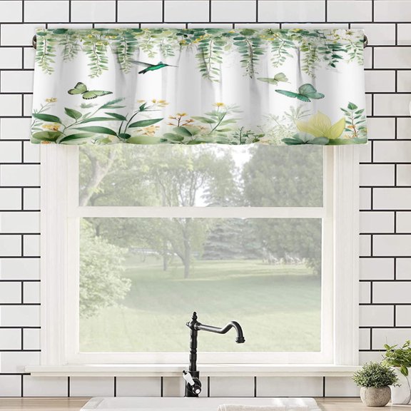 Remain Unique Polyester Rod Pocket Curtain Valance with Green Leaves and Butterflies Pattern for Home Bedroom Living Room Kitchen Window Decor 54x18 inch