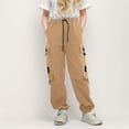 thumbnail image 2 of Kwasome Girls Pants Casual High Waisted Drawstring Loose Fit Pockets Kids Cargo Sweatpants 13-14 Years Khaki, 2 of 9