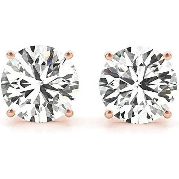 JewelMore 1/6 Carat - 6 Carat | 14K Rose Gold | Lab Grown Diamond Solitaire Stud Earrings | Round Shape Screw Back Prong Setting |(IGI Certified 1.00 ct & up)| Earrings
