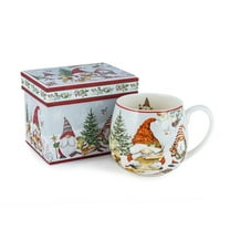 STP GOODS Festive Gnome Bone China Big Belly Mug in Gift Box 16.23 fl oz (480 ml) Coffee and Tea Mug for Latte Cocoa Chocolate, Christmas Tableware, Holiday Drinkware, Red Blue