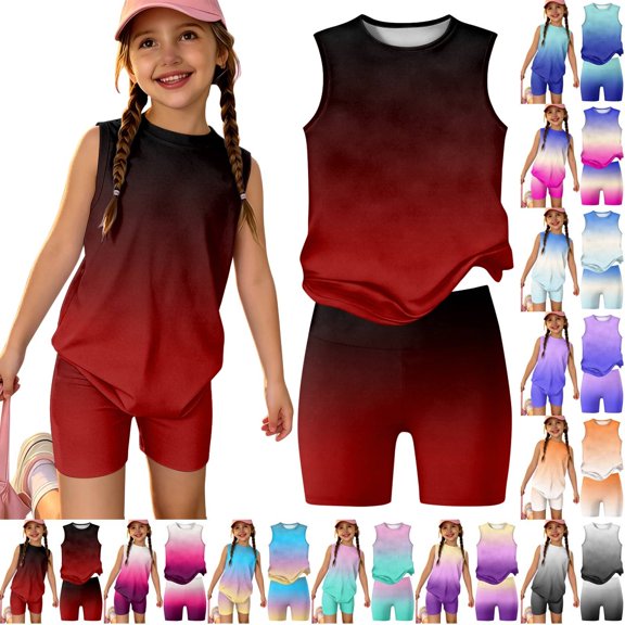 2 Piece Girls Summer Outfits Casual Lounge Set Shirts and Elastic Waist Shorts with Pockets Clothing Sets