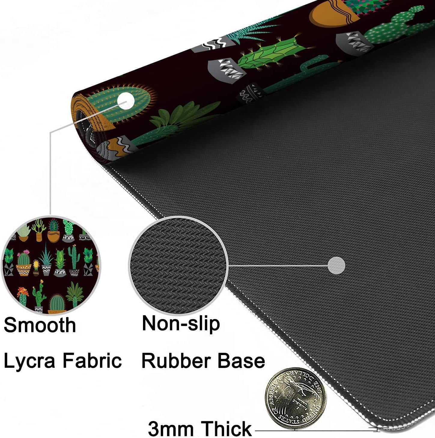 Cactus and Succulents Desk Mat,Cute Plant Extended Gaming Mouse Pad,Large Non-Slip Rubber Base Mousepad with Stitched Edges,Waterproof Mouse Mat Desk Pad for Office Game Home 35.4x15.75 in