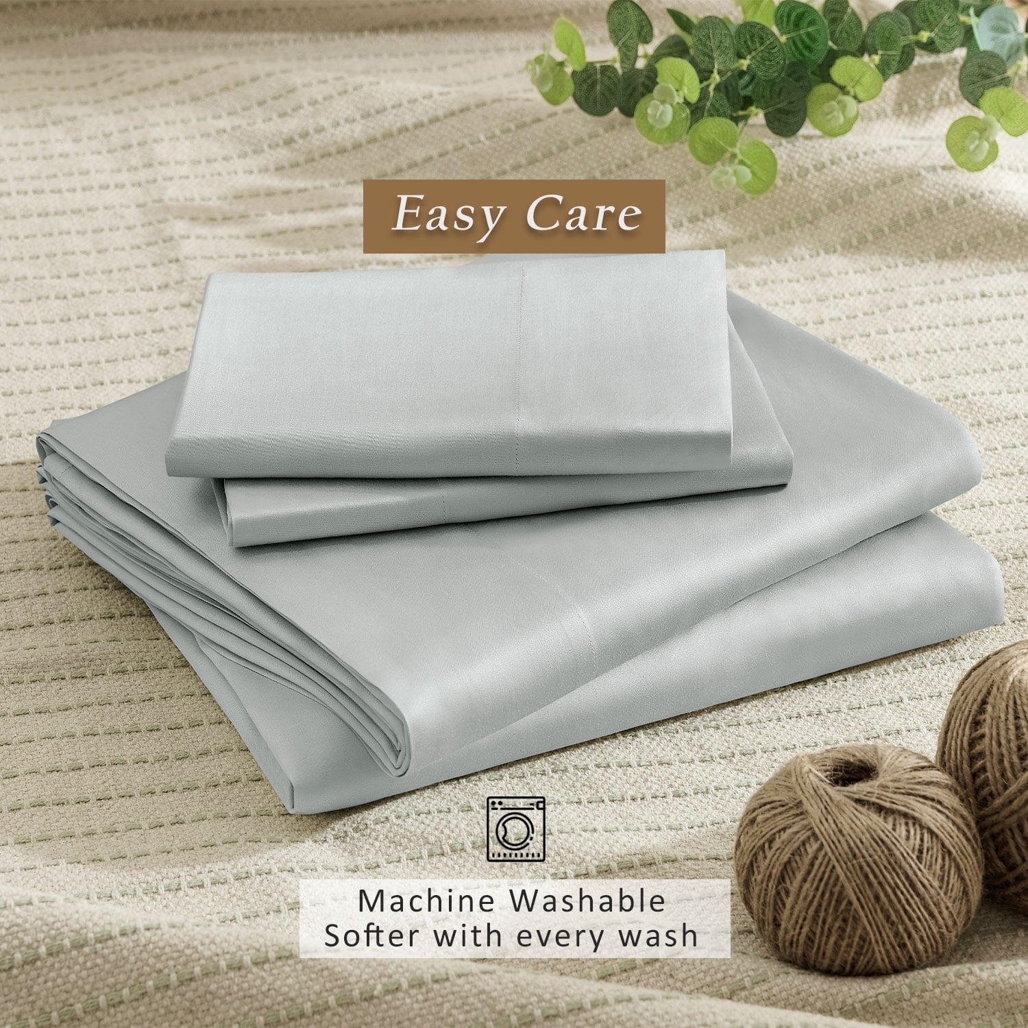 TOSMO Luxury Sheet Set 4 Piece Queen Size - 100% Viscose Derived from Bamboo - 18” Extra Deep Pockets, Oeko-Tex Certified, Silky Soft, Cooling and Breathable
