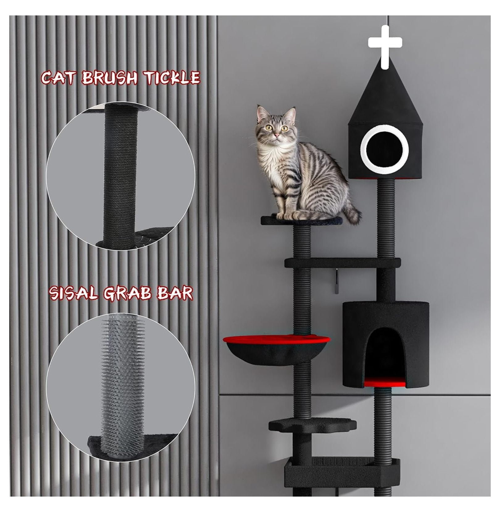 88" Cat Tree Gothic Condo Tower, Multi-Level Cat House with Spiderweb Platforms & Hammock, Tall Cat Furniture for Indoor Cats