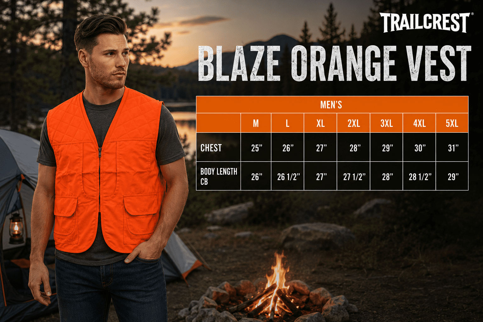 TrailCrest Adult Men's Blaze Orange Front Loader Safety Vest, XL