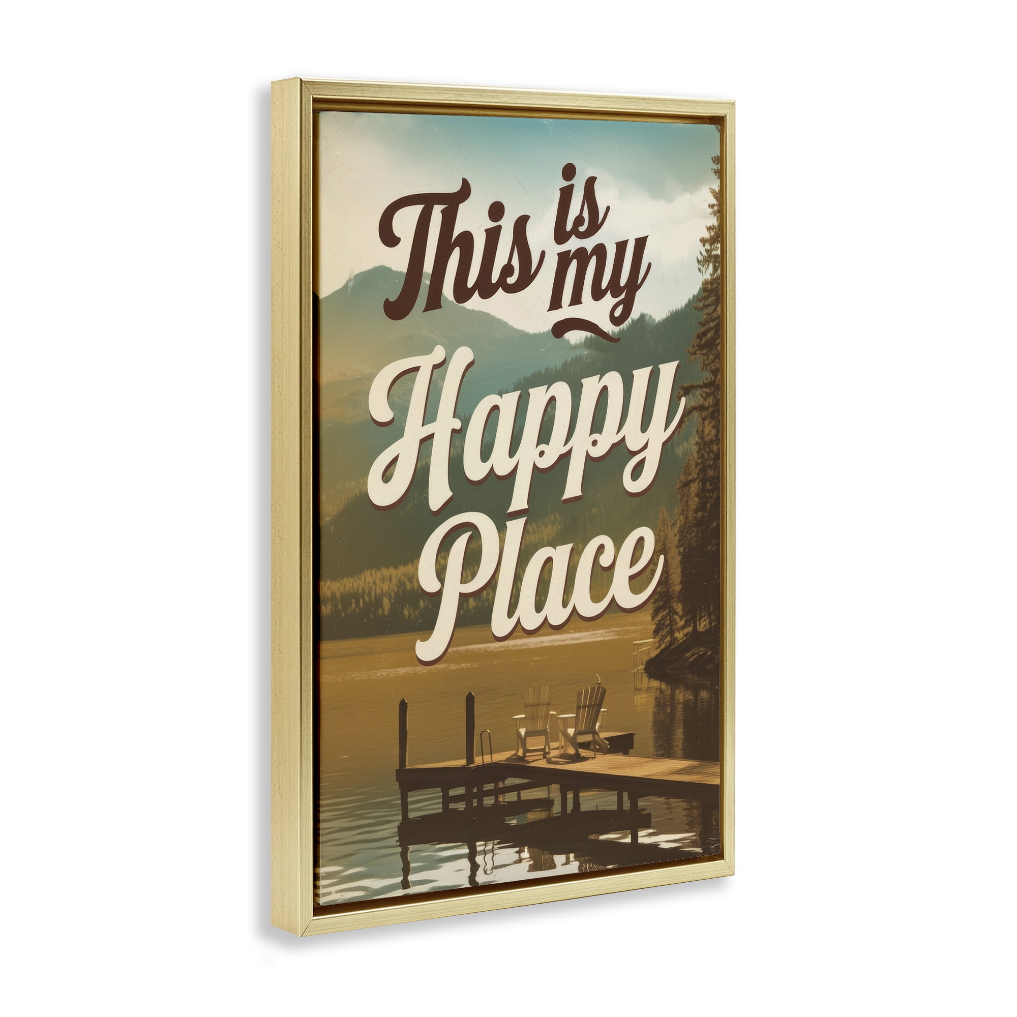 Stupell Industries Vintage My Happy Place Gold Framed Floater Canvas Wall Art, design by Andreas Magnusson