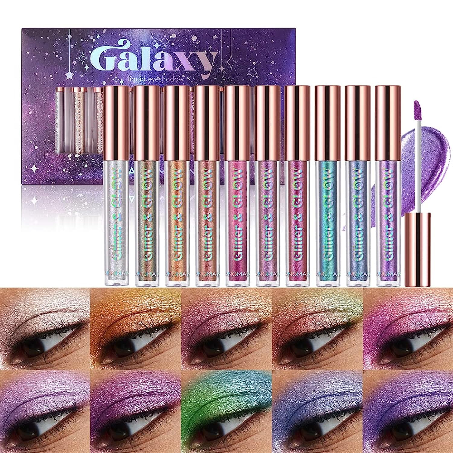 Dulele 10 Colors Liquid Glitter Eyeshadow Set, Metallic and Shimmer
