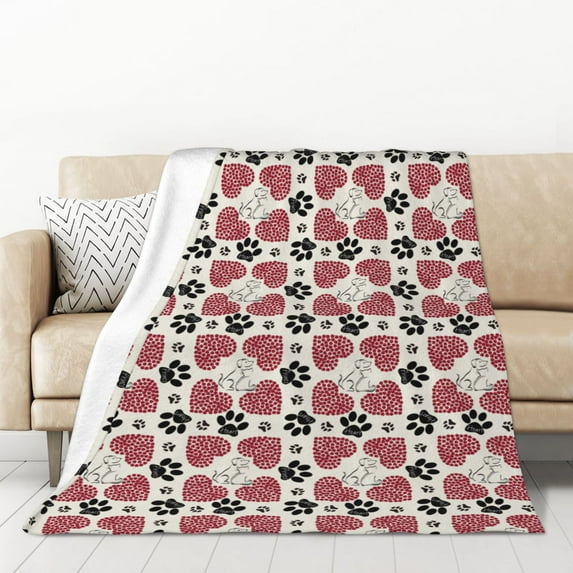 XMXT Throw Blankets, Heart Pet Paw Print Bed Blanket for Bedroom Sofa, 50 x 70 inches Multicolor