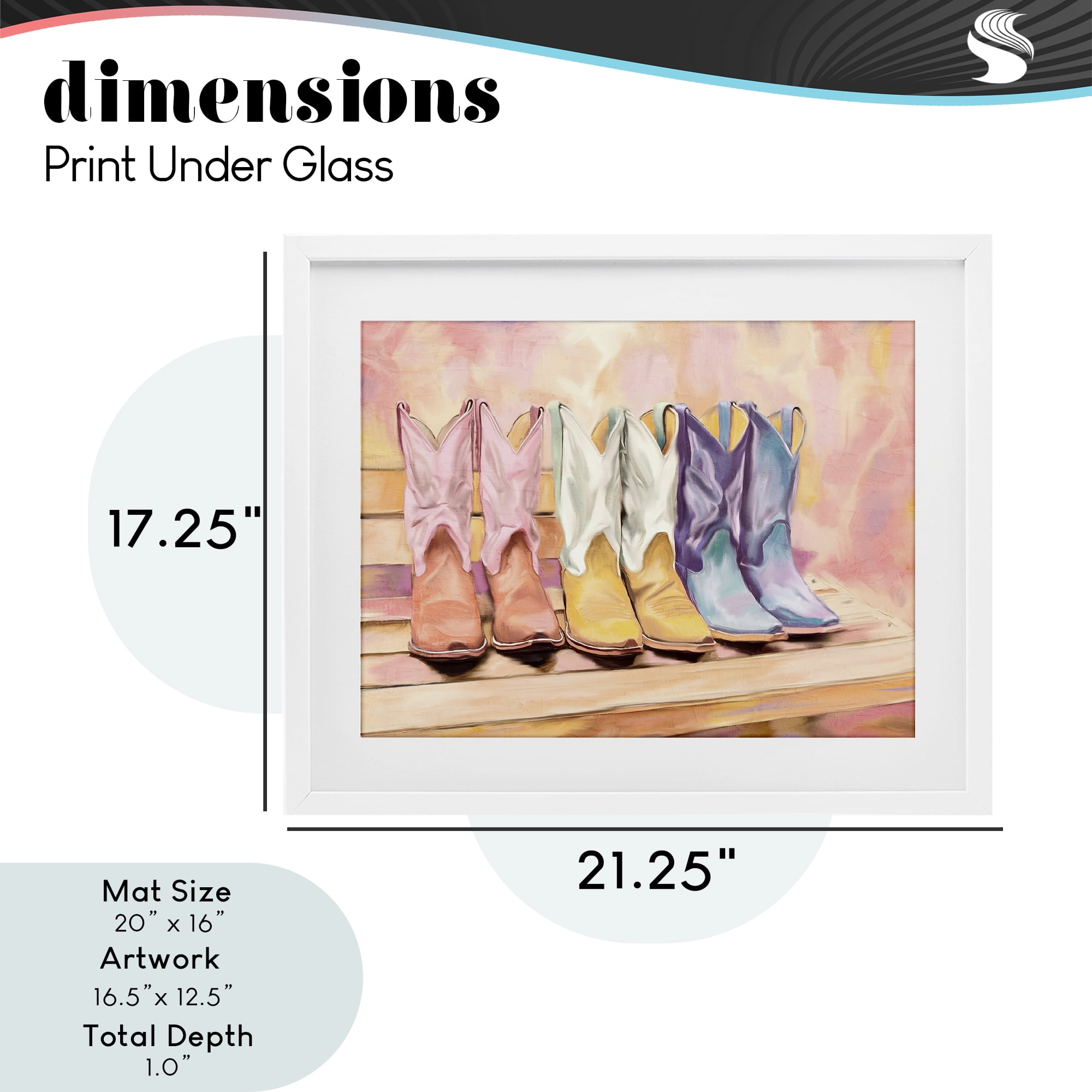Painted Boots Trio White Framed Print Under Glass, design by Kim Allen