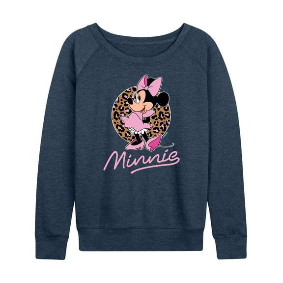 Mickey & Friends - Minnie Leopard Print - Women's Lightweight French Terry Long Sleeve Shirt