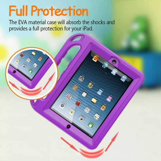 SUPNICE Kids Case for iPad 2 3 4 （Old Model）- Built-in Screen Protector, Shockproof Handle Stand Kids Friendly Protective Case for iPad 2nd 4th Generation, Purple -