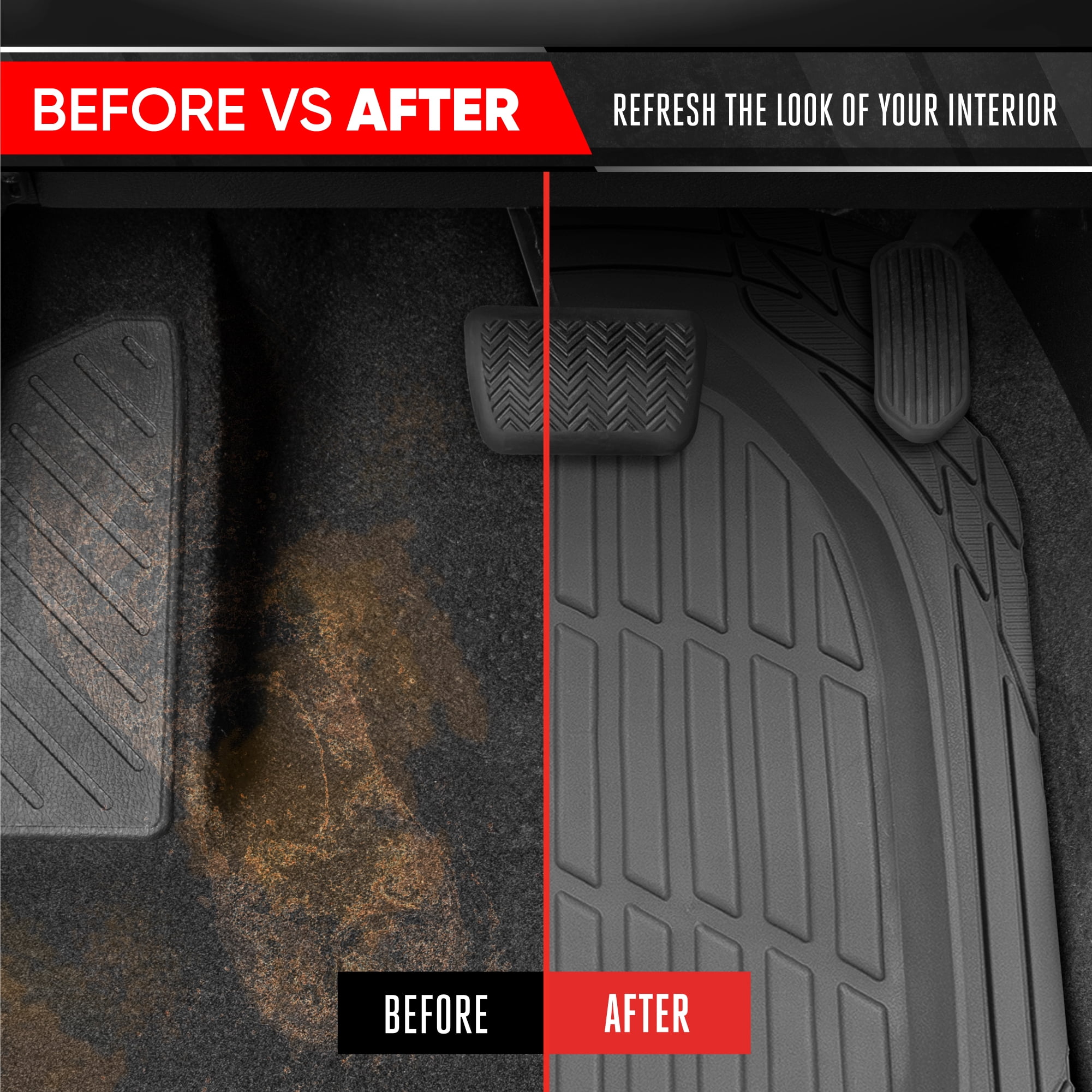 Motor Trend FlexTough Contour Liners Deep Dish 3 pc Rubber Floor Mats & Trimmable Trunk Liner Cargo Mat - Heavy Duty All Weather Protection Car Mats with Traction Grips Car Accessories (Gray)