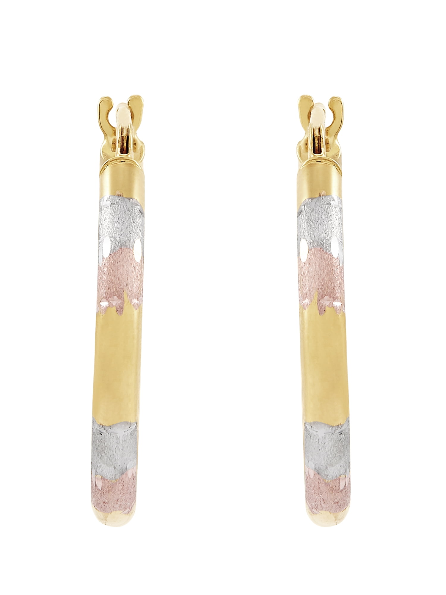 Brilliance Fine Jewerly 10K Yellow Gold with White and Pink Oval Hoop Earrings
