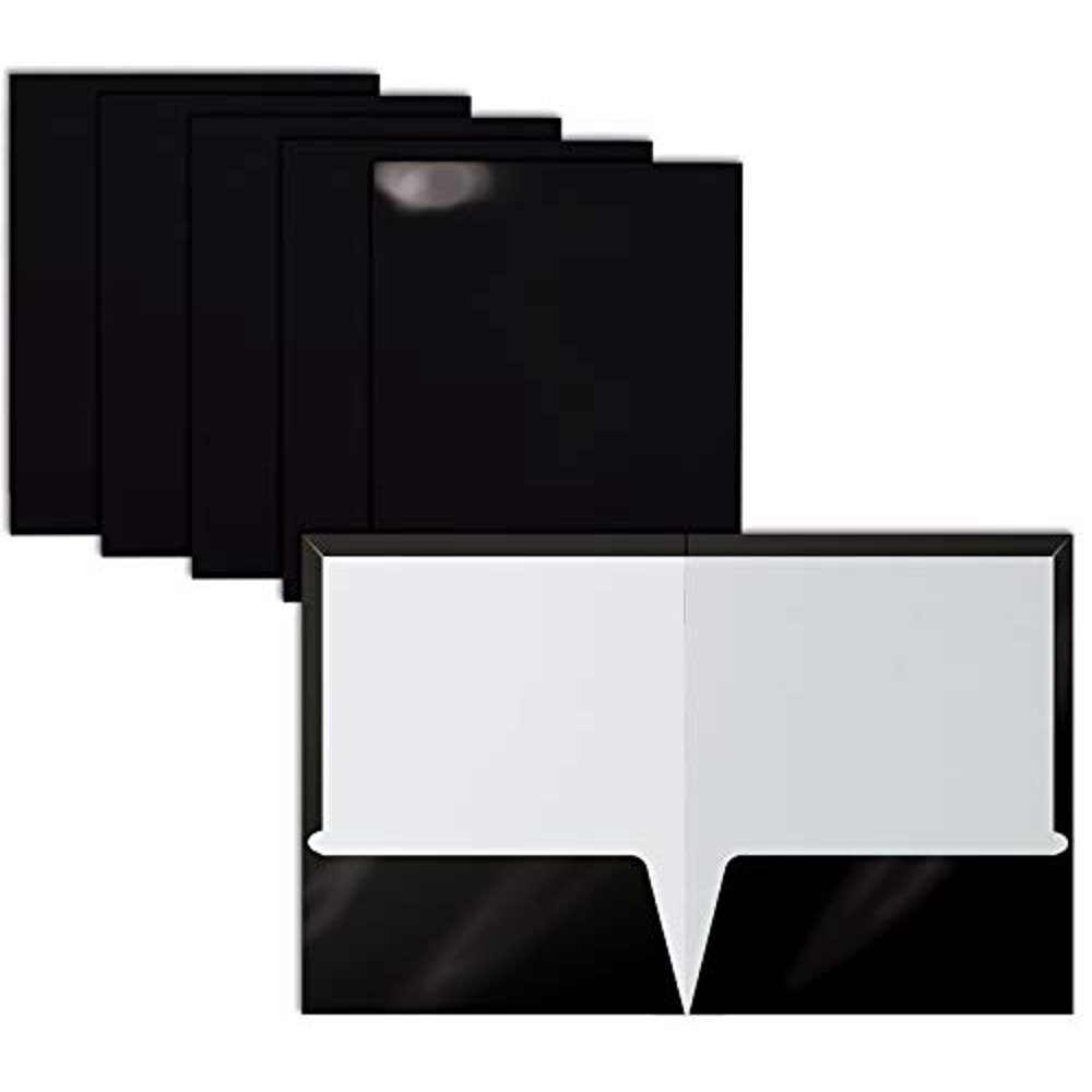 2 Pocket Glossy Laminated Black Paper Folders, Letter Size, Black Paper