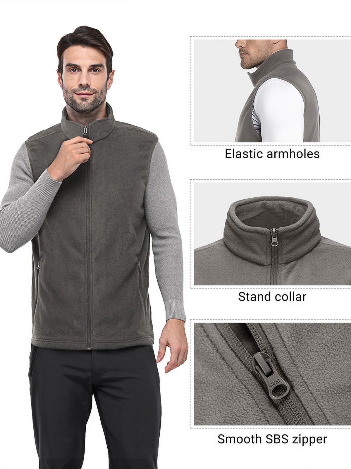Off Road Ventures Mens Fleece Vest Lightweight Outerwear Zip Up Golf Running Sleeveless Vest With Pockets for Hiking Travel