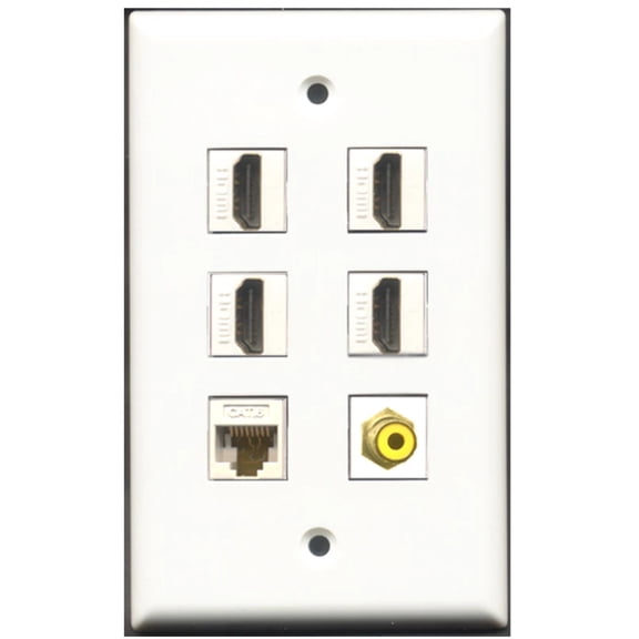 Ultra Spec Cables 4 Port HDMI 1 RCA Yellow 1 Cat6 Ethernet Wall Plate
