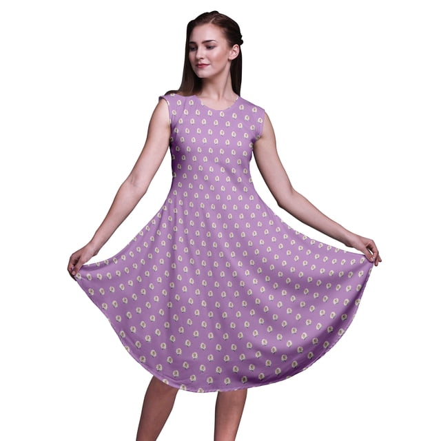 Bimba Robe d'Été Droite Sans Manches à Imprimé Floral Rose Violet pour Femmes, Longueur Genou - Grand