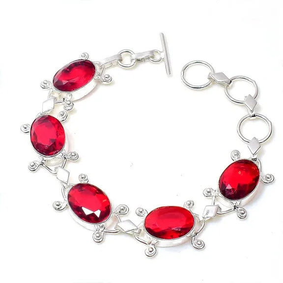 Red Garnet Gemstone Jewelry 925 Sterling Silver Chain Bracelet For Women