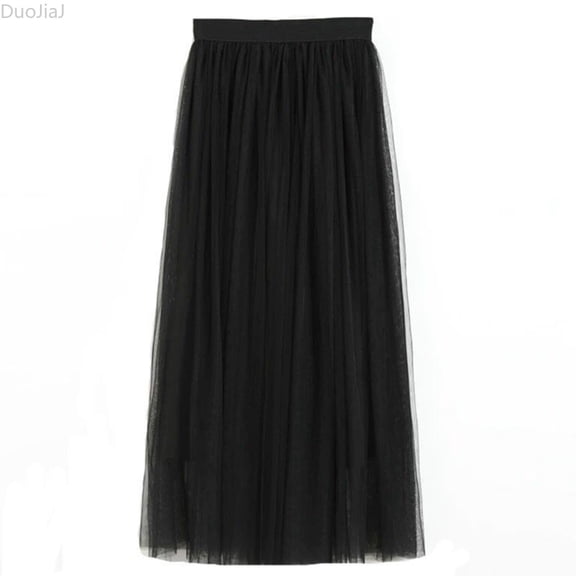 DuoJiaJ Chiffon Skirt High Waist Flowy Midi Length Elegant Ruffle Layered Skirt For Casual Party Wear Skirts For Women Black L