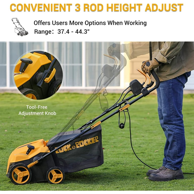 Rock Rocker 16 Inch 15 Amp Electric Lwan Dethatcher Scarifier 5 Position Height Adjustment 48.4QT Removable Thatch Bag Quick Fold with Scarifier Blade Removing Thatch for Lawn Health Maintenance Walma...
