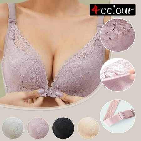 cllios Push Up Bra Womens Lace Front Closure Minimizer Bras Full Figure No Underwire Bralettes One Piece Everyday Underwear