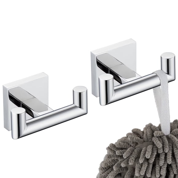 KOKOSIRI Crochet de Peignoir Salle de Bain Double Crochets pour Serviette Manteau pour Bain Cuisine Mural, Lot de 2 Chrome Acier Inoxydable B1015CH-P2