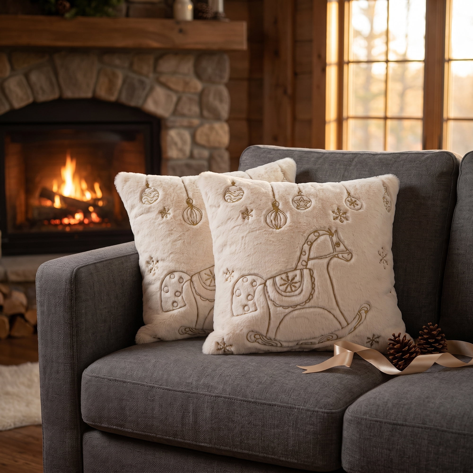 Unique Bargains Plush Embroidered Throw Pillow Cover Cushion Case Rocking Horse 18"x18"