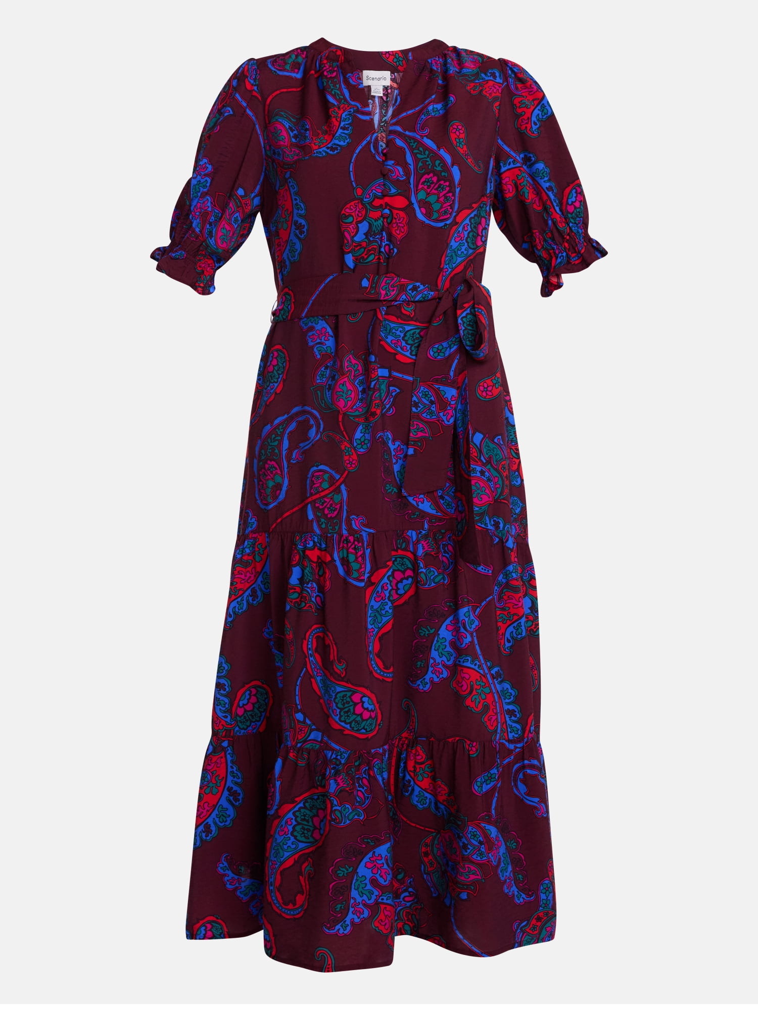 Scenario Women's and Women's Plus Tiered Midi Dress with Short Sleeves, Sizes XS-4X