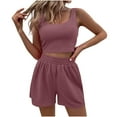 thumbnail image 2 of TMOYZQ Summer Outfits for Women 2025 Vacation Beach 2 Pieces Crop Tank Top and Shorts Matching Sets Casual Loungewear, 2 of 8