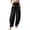 Black, variant on Womens Solid Color Casual Pants Trousers Elastic Waist Pockets Wide Leg Trousers