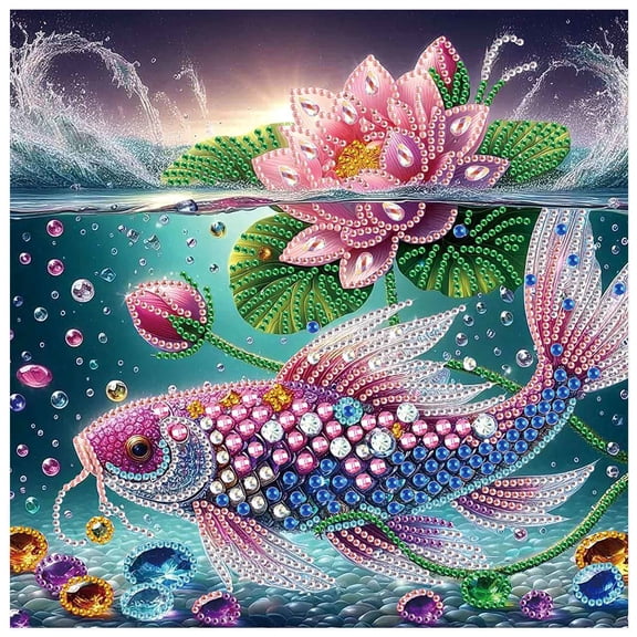 5D DIY Diamond Painting Kit, Lotus Carp Special Diamond DIY Art Set for Adults, for Home Decoration and Gift Selection