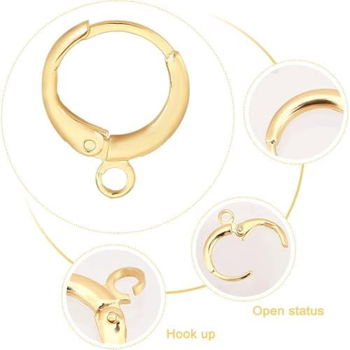 PH PandaHall 30pcs 18K Gold Plated Earring Hooks Huggie Hoop Earring Findings Lever Back Earrings Hook 12 Gauge Gold Huggie Earrings with Loop for Valentine Women Mom Jewelry Making, 11.5x15x2mm