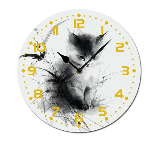 ZXCXRQFa Desk Clocks Cat Butterfly Silent Non Ticking Wooden Clock 10 Inch, Round Wall Clock,Decorative for Living Room, Kitchen, Home,Bathroom, Bedroom, Office or School