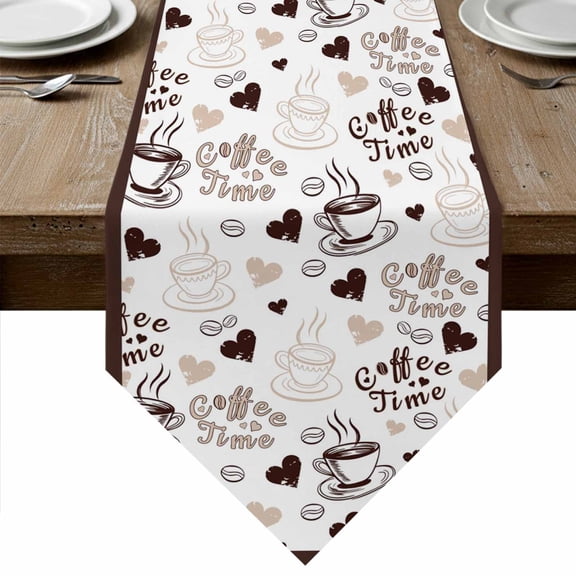 Farmhouse Coffee Cup Table Runner Linen Burlap Table Runner 36 Inches Small Vintage Coffee Beans Love Heart Dresser Scarves for Kitchen Island Coffee Dining Party Wedding Holiday Decor 13"x36"