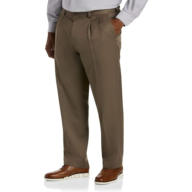 Big and Tall Essentials by DXL Men's Pleated Dress Pants, Dark Khaki ...