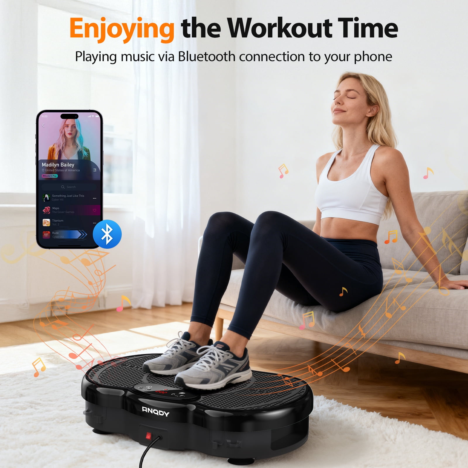 Anqdy Vibrating Plate Muscle Toner, Whole Body Exercise Machine with 2 Loops for Home Exercise Gym 350lb Capacity
