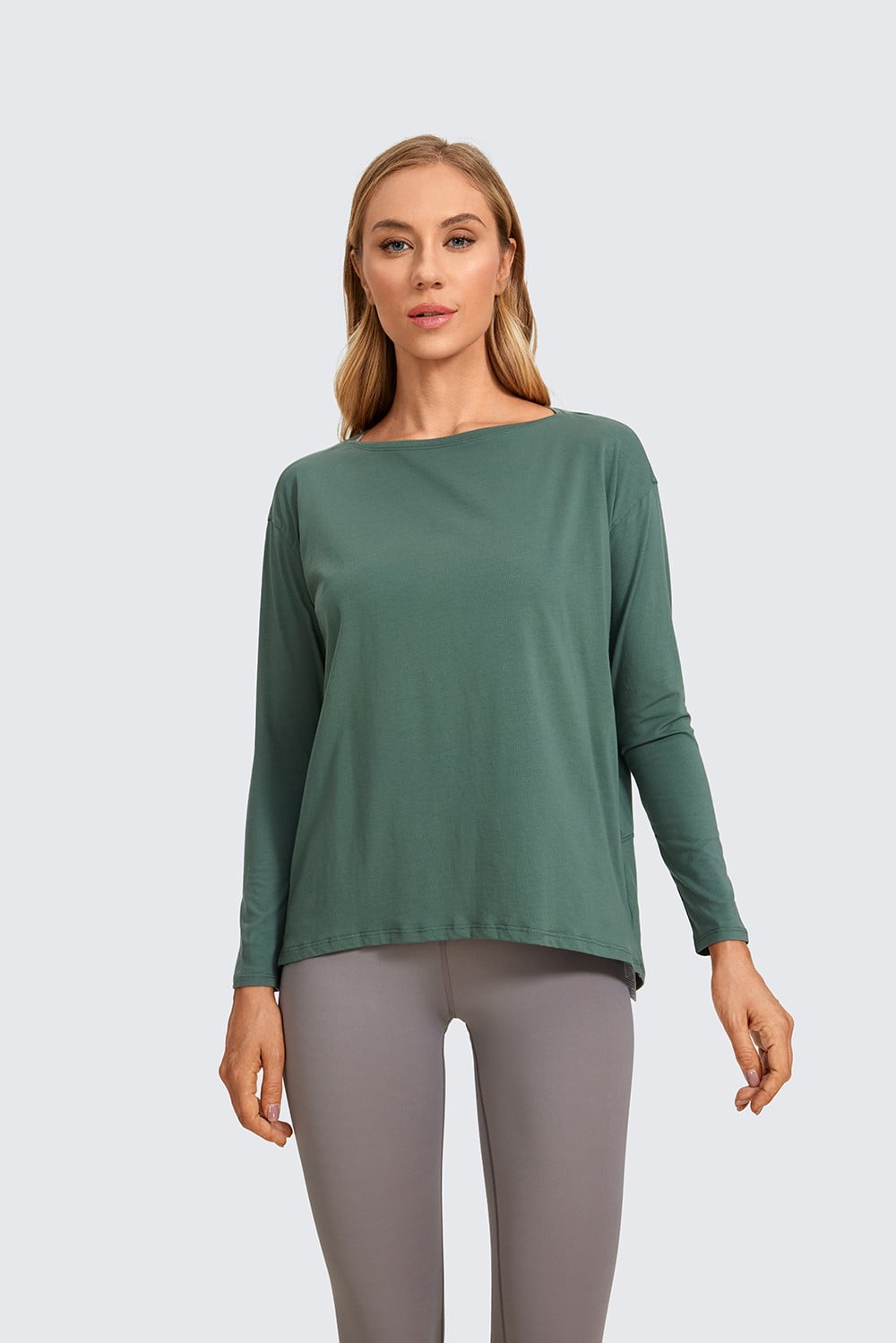 CRZ YOGA Long Sleeve Shirts for Women Loose Fit Pima Cotton Casual