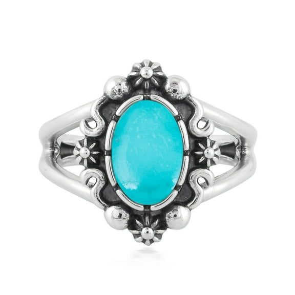 Sterling Silver Blue Turquoise Gemstone Oval Ring Size 5 to 10