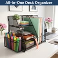 thumbnail image 5 of Riousery Mesh Desk Organizer with Drawer and 2 Pen Holders, Desktop Storage Rack for Office Supplies, Black, 5 of 6