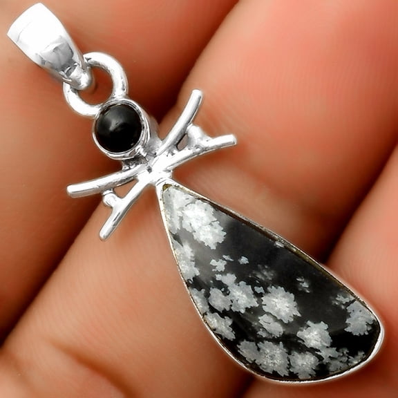 Snow Flake Obsidian & Black Onyx 925 Sterling Silver Pendant Jewelry P-1243 SDP113250