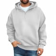 thumbnail image 2 of Zimjoy Men's Quarter Zip Hoodies Pullover Hoodie Half Zip Long Sleeve Casual Fleece Hooded Sweatshirt for Men White 2XL, 2 of 6