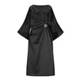 thumbnail image 4 of asdoklhq Wedding Dress Short Sleeve Women's Fashion Casual Solid Color Elbow Sleeve Round Neck Dress Black S, 4 of 8