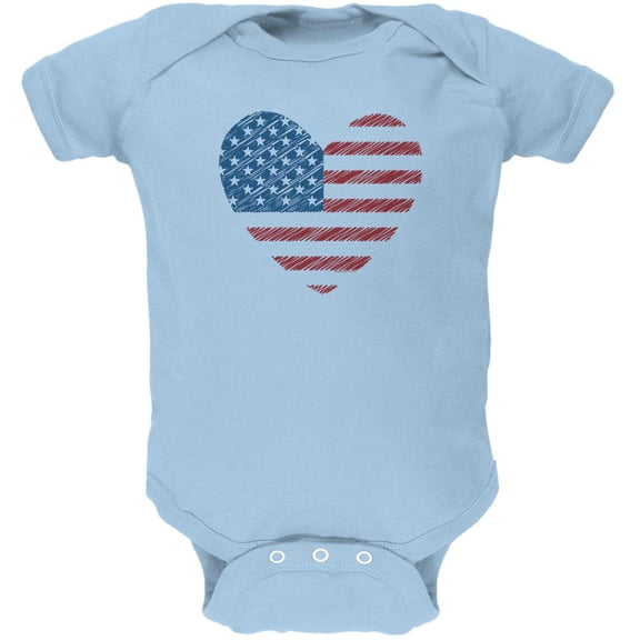 4th of July Scribble American Flag Heart Soft Baby One Piece Light Blue 24 Month