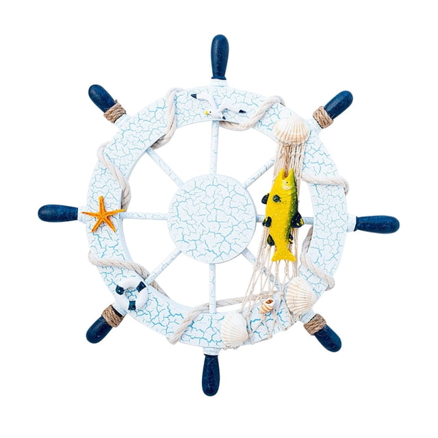 Timón de madera Decoración Hogar Sala de estar Dormitorio Adorno de timón de pared Decoración de volante de barco, pez amarillo Advancent HA8704-04B