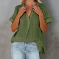 thumbnail image 2 of Yigetop Short Sleeve Button Down Women Women's Short Sleeved Thin V Neck Pullover Shirt Loose Shirt Top Womens Short Sleeve Button Down Shirts Green M, 2 of 4