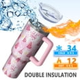 thumbnail image 5 of Pink Christmas Tree Pattern Tumbler with Handle and Lid,40oz Double Wall Vacuum Insulated Tumbler,Cups Gift for Women and Men, 5 of 7