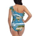 thumbnail image 5 of Gaeub Earth View World Map Women's One Shoulder Ruffle Tummy Control Swimwear for Swimming Surfing Beach Party - Small, 5 of 8