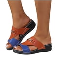 thumbnail image 4 of CQONEPT Womens Fashionable Casual Spring And Summer Comfortable Style Metal Buckle Round Toe Open Toe Thick Bottom Wedge Heel Slippers Blue 38, 4 of 6
