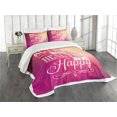 thumbnail image 3 of Ambesonne Fitness Quilted Bedspread Set 3 Pcs, Be Active Be Happy Pattern, King Size, Fuchsia White and Peach, 3 of 5