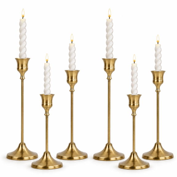 Brass 6Pcs Taper Candle Holders, Decorative Centerpiece for Home Events